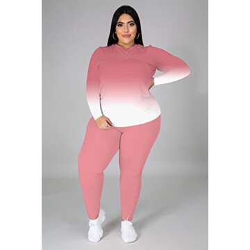 Tycorwd Plus Size Two Piece Outfits For Women Sweatsuits Jogger Sets Long Sleeve Casual Print Tracksuit Sets Pink Gradual-3XL