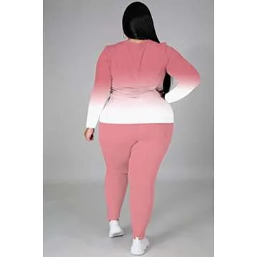 Tycorwd Plus Size Two Piece Outfits For Women Sweatsuits Jogger Sets Long Sleeve Casual Print Tracksuit Sets Pink Gradual-3XL