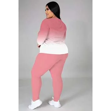 Tycorwd Plus Size Two Piece Outfits For Women Sweatsuits Jogger Sets Long Sleeve Casual Print Tracksuit Sets Pink Gradual-3XL