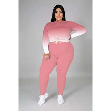 Tycorwd Plus Size Two Piece Outfits For Women Sweatsuits Jogger Sets Long Sleeve Casual Print Tracksuit Sets Pink Gradual-3XL