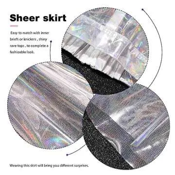 Women‘s Flared Pleated Skirts Shiny See Through Mini Skirt High Waist Clubwear Novelty Skirt for Women