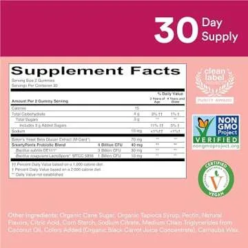 SmartyPants Kids Probiotic Immunity Gummies: Prebiotics & Probiotics for Digestive Health and Immune Support Supplement, Gluten Free, Vegan, Strawberry Crème Flavor, 60 Count (30 Day Supply)