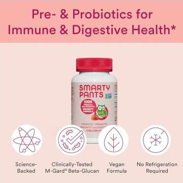 SmartyPants Kids Probiotic Immunity Gummies: Prebiotics & Probiotics for Digestive Health and Immune Support Supplement, Gluten Free, Vegan, Strawberry Crème Flavor, 60 Count (30 Day Supply)