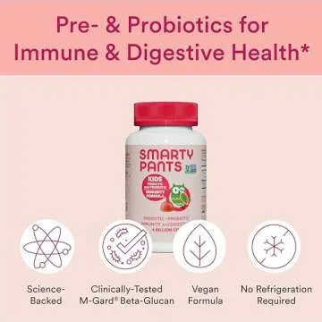 SmartyPants Kids Probiotic Immunity Gummies: Prebiotics & Probiotics for Digestive Health and Immune Support Supplement, Gluten Free, Vegan, Strawberry Crème Flavor, 60 Count (30 Day Supply)
