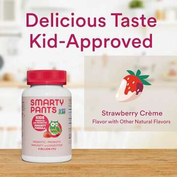 SmartyPants Kids Probiotic Immunity Gummies: Prebiotics & Probiotics for Digestive Health and Immune Support Supplement, Gluten Free, Vegan, Strawberry Crème Flavor, 60 Count (30 Day Supply)