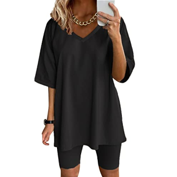 Youdiao Women Two Piece Outfits: Oversized T-Shirt & Biker Shorts Set