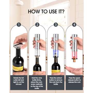 Electric Wine Set with Stand, Aerator, Vacuum Stoppers, Foil Cutter and Rechargeable Opener - 6-in-1 Gift Set for Home, Party, Bar and Outdoor Use