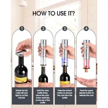 Electric Wine Set with Stand, Aerator, Vacuum Stoppers, Foil Cutter and Rechargeable Opener - 6-in-1 Gift Set for Home, Party, Bar and Outdoor Use