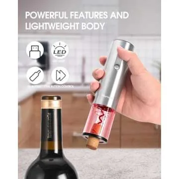 Electric Wine Set with Stand, Aerator, Vacuum Stoppers, Foil Cutter and Rechargeable Opener - 6-in-1 Gift Set for Home, Party, Bar and Outdoor Use