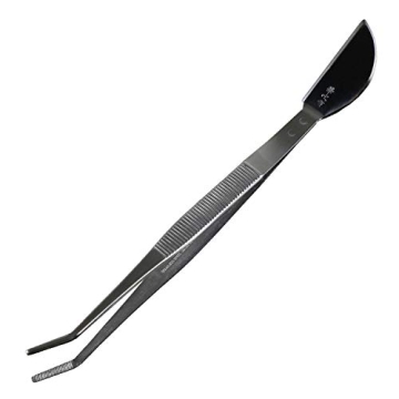 Wazakura Bonsai Curved Tip Tweezer with Spatula - Durable Stainless Steel Tool Set for Bonsai Care