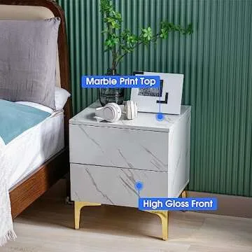 COSVALVE Living Room Furniture Set, High Gloss Rectangular Coffee Table & End Table, Smart and Contemporary Mid Century Coffee Table, Side Table Nightstand with Drawers, White