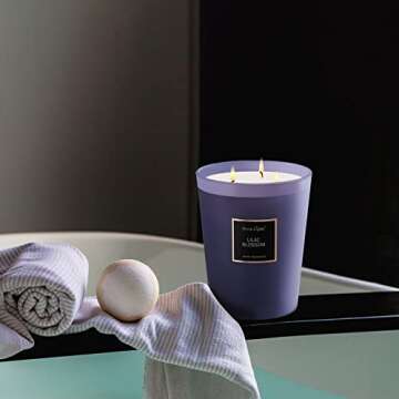 HomeLights Highly Scented Soy Candles Big 33.3 oz for Home. 3 Cotton Wicks, Smokeless Long Lasting 130 hrs in Lilac Blossom. 5x6, Great Gift for Women & Men