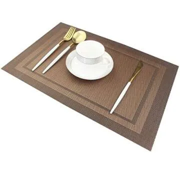 Bright Dream Placemats Washable Woven Vinyl Plastic Placemats for Kitchen Placemat Stain Insulation Table Mats Set of 4 (Coffee)
