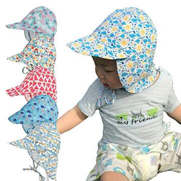 Baby Boys Girls Sun Hat Toddler Adjustable Summer UPF 50+ Sun Protection Beach Flap Hat with Wide Br...