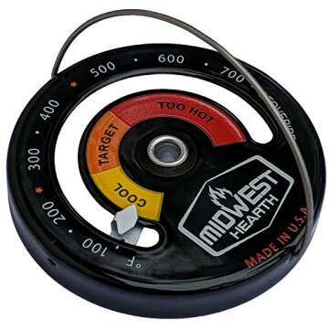 Midwest Hearth Wood Stove Thermometer - Magnetic Chimney Pipe Meter (Made in USA)