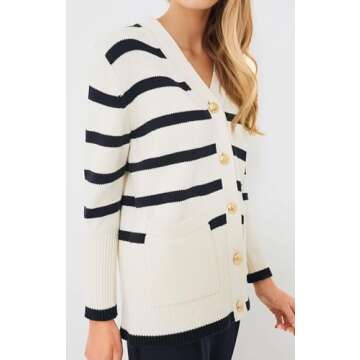 Women Sweaters Cardigan Fall Striped Trendy Ladies Sweaters Jackets Fall Outfits Fashion 2024 Clothes Long Sleeve Button Down V Neck Tops