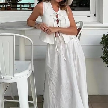 Chic Two Piece Linen Skirt Vest Set for Women