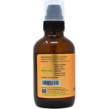 PRIME NATURAL Organic Moringa Oil USDA Certified Pure