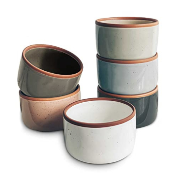 Mora Ceramic Ramekins - 4oz, Set of 6 - Stylish Small Baking Dishes for Desserts and Dips