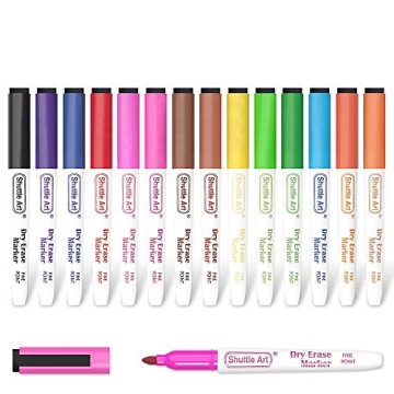 Shuttle Art Dry Erase Markers, 15 Colors Magnetic Whiteboard Markers with Eraser, Fine Point Perfect...