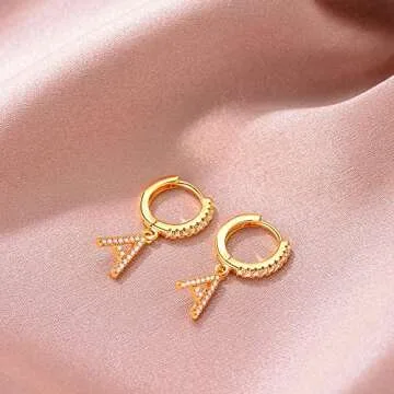 MEVECCO Gold CZ Initial Drop Huggie Earrings for Women