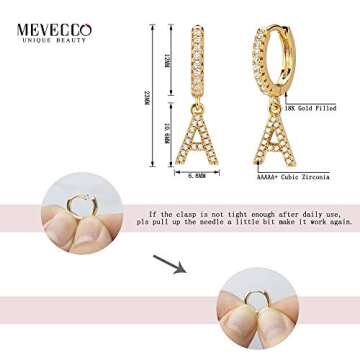 MEVECCO Gold CZ Initial Drop Huggie Earrings for Women
