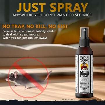 Tougher Than Tom Mouse Repellent Spray – 8 fl oz Premium Cinnamon and Peppermint Oil Spray for Rodents – Effective Mouse Repellent Indoor Spray – Mice Deterrent Spray – All-Natural Formula