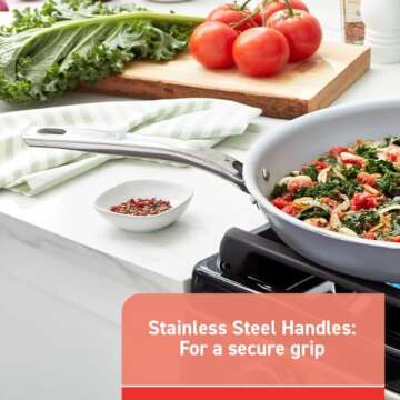 T-fal Fresh Gourmet Recycled Ceramic Nonstick Fry Pan Set, 2 Piece, 8, 10,5 Inch Oven Broiler Safe 500F Cookware, Pots and Pans, Grey