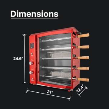 Brazilian Flame Churrasco® Gas Rotisserie Oven Grill Roaster with Auto Rotating Skewers for Rotisserie Chicken, Brazilian Style BBQ and Churrasco, Shawarma Machine, Propane Grill - 2024 Series