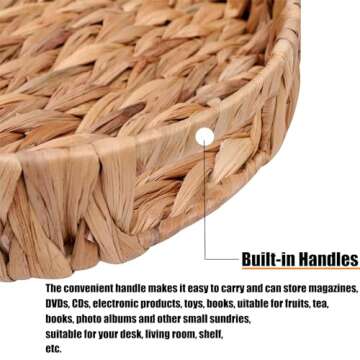 Coffee Table Tray Round Ottoman Tray Woven Serving Trays with Handles,Water Hyacinth Storage Baskets Wicker Serving Traysfor Home and Kitchen Decorative (11.8inch x1.9 inch)