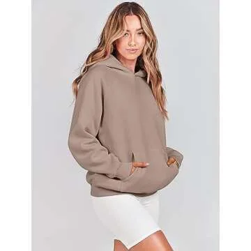 ANRABESS Women Hoodies Oversized Fleece Long Sleeve Comfy Casual Basic Pullover Sweatshirts 2025 Fall Outfits Sweater Light Khaki X-Small