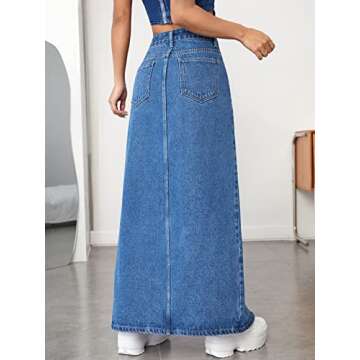 Verdusa Women's High Waist Split Thigh Denim Long Maxi Skirt Blue XS