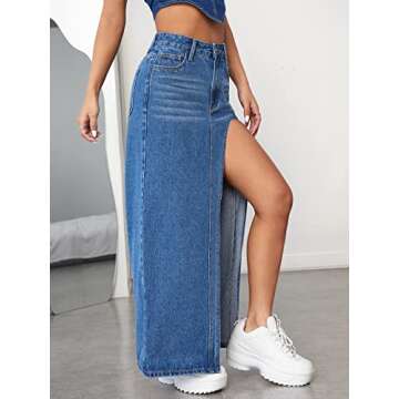 Verdusa Women's High Waist Split Thigh Denim Maxi Skirt