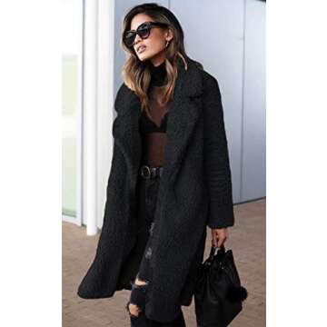 Angashion Women's Fuzzy Fleece Lapel Open Front Long Cardigan Coat Faux Fur Warm Winter Outwear Jack...
