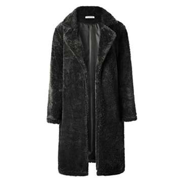 Angashion Women's Fuzzy Fleece Lapel Open Front Long Cardigan Coat Faux Fur Warm Winter Outwear Jackets Black M