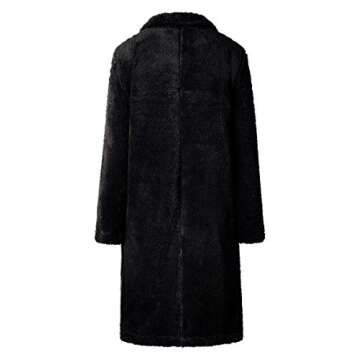 Angashion Women's Fuzzy Fleece Lapel Open Front Long Cardigan Coat Faux Fur Warm Winter Outwear Jackets Black M