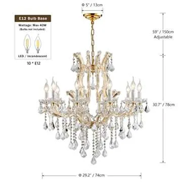 TMAFON Modern Gold Crystal Chandelier Lighting - Luxury Maria Theresa Chandeliers for Dining Room, K...