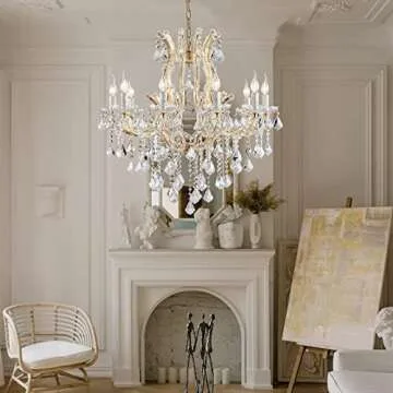 TMAFON Modern Gold Crystal Chandelier Lighting - Luxury Maria Theresa Chandeliers for Dining Room, Kitchen Island, Living Room, Bedroom, 10 Lights…