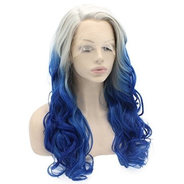 Stylish Mxangel Long Wavy Ombre Gray Blue Wig