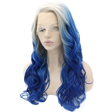 Stylish Mxangel Long Wavy Ombre Gray Blue Wig