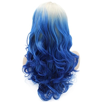 Stylish Mxangel Long Wavy Ombre Gray Blue Wig