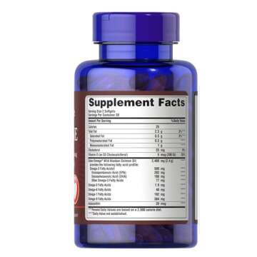 Puritan's Pride All In One With Omega 3, 5, 6, 7, 9 And Vitamin D3 Alaskan Salmon Oil, Dietary Supplement for Cardiovascular, Heart, and Circulation Support, 1 Month Supply, 60 Rapid Release Softgels