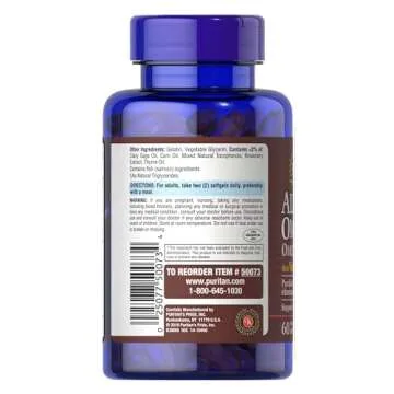 Puritan's Pride All In One With Omega 3, 5, 6, 7, 9 And Vitamin D3 Alaskan Salmon Oil, Dietary Supplement for Cardiovascular, Heart, and Circulation Support, 1 Month Supply, 60 Rapid Release Softgels
