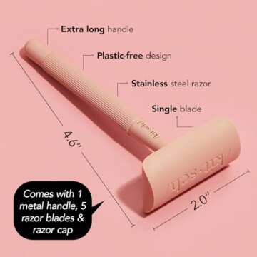 Kitsch Double Edge Safety Razors for Women and Men, Long Metal Handle and Stainless Steel Single Bla...