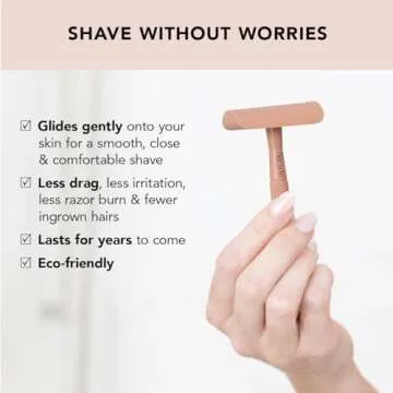 Kitsch Double Edge Safety Razors for Women and Men, Long Metal Handle and Stainless Steel Single Blade Razor with 5 Double Edge Refills, for Shaving and Travel Essentials - Terracotta