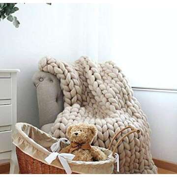 MLMGUO Chunky Knit Wool Throw Blanket for Sofa