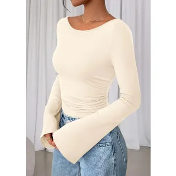 PRETTYGARDEN Women's Chic Bell Sleeve Long Sleeve Crop Top