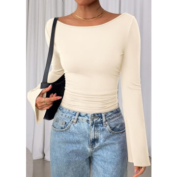 PRETTYGARDEN Women's Chic Bell Sleeve Long Sleeve Crop Top