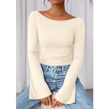 PRETTYGARDEN Women's Chic Bell Sleeve Long Sleeve Crop Top