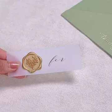 UNIQOOO Wax Seal Stickers - Eucalyptus Wedding Invitation Envelope Seal Stickers, 50 Pcs Self- Adhesive Prosecco Metallic Light Gold Stickers, Perfect for Invitation, Christmas, Gift Wrapping